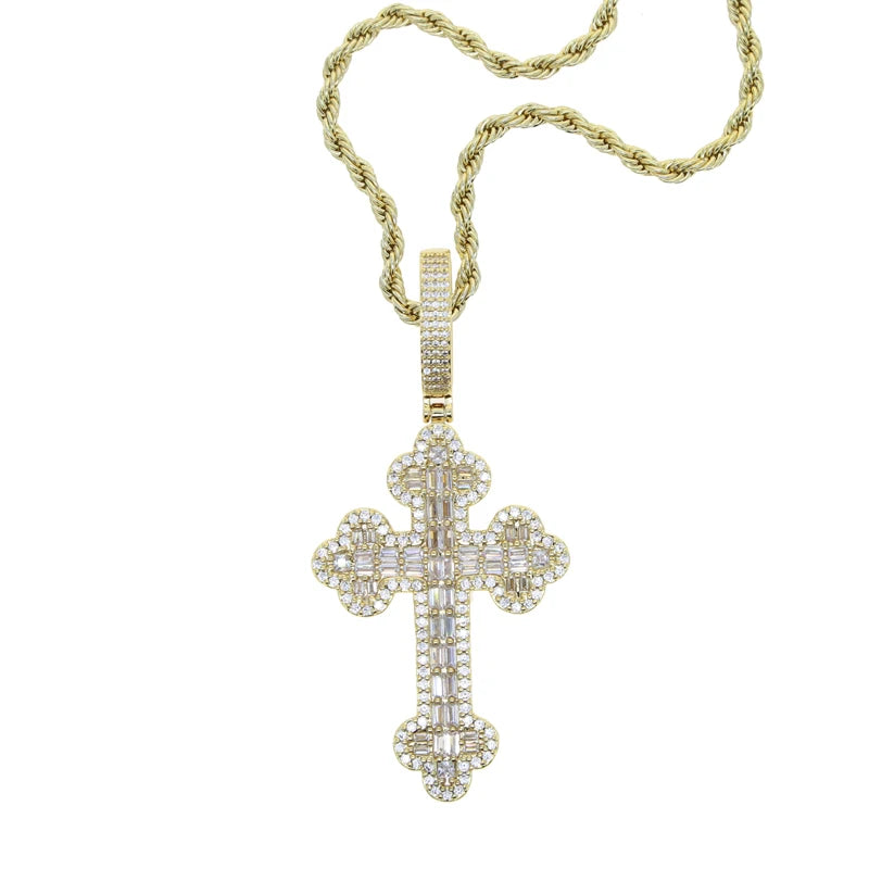 Men & Women's Hip Hop Cross Pendant Necklace Full Paved Sparking Cubic Zircon Rope Chain Iced Out Bling CZ Jewelry Fashion