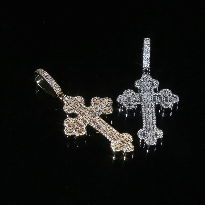 Men & Women's Hip Hop Cross Pendant Necklace Full Paved Sparking Cubic Zircon Rope Chain Iced Out Bling CZ Jewelry Fashion