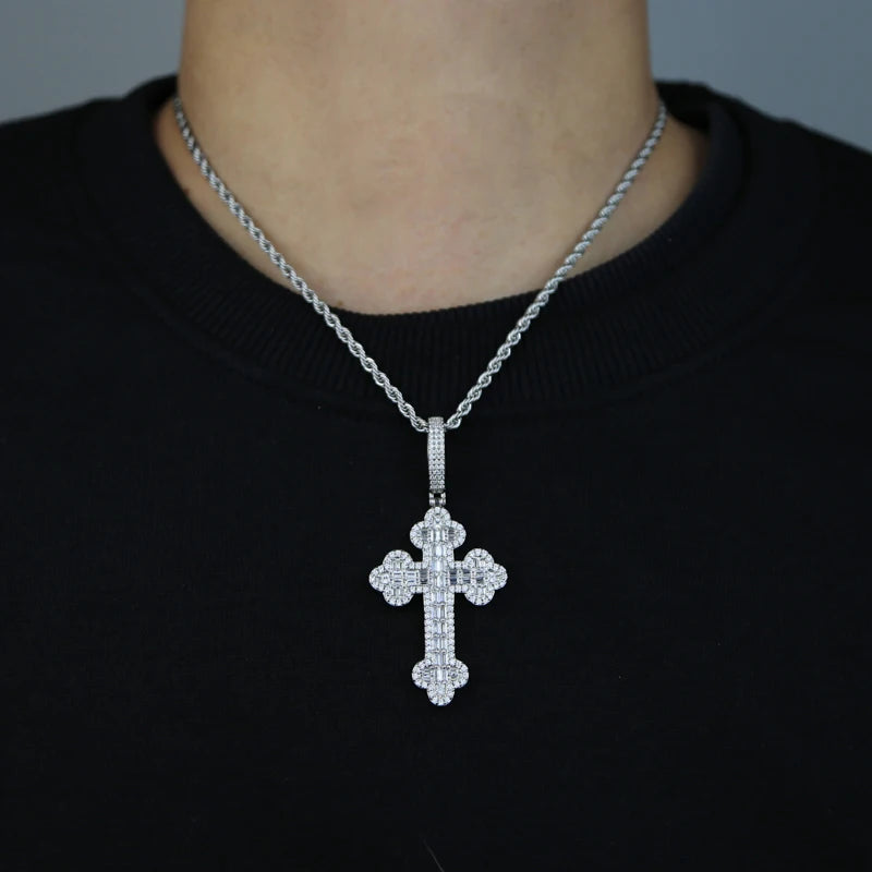 Men & Women's Hip Hop Cross Pendant Necklace Full Paved Sparking Cubic Zircon Rope Chain Iced Out Bling CZ Jewelry Fashion
