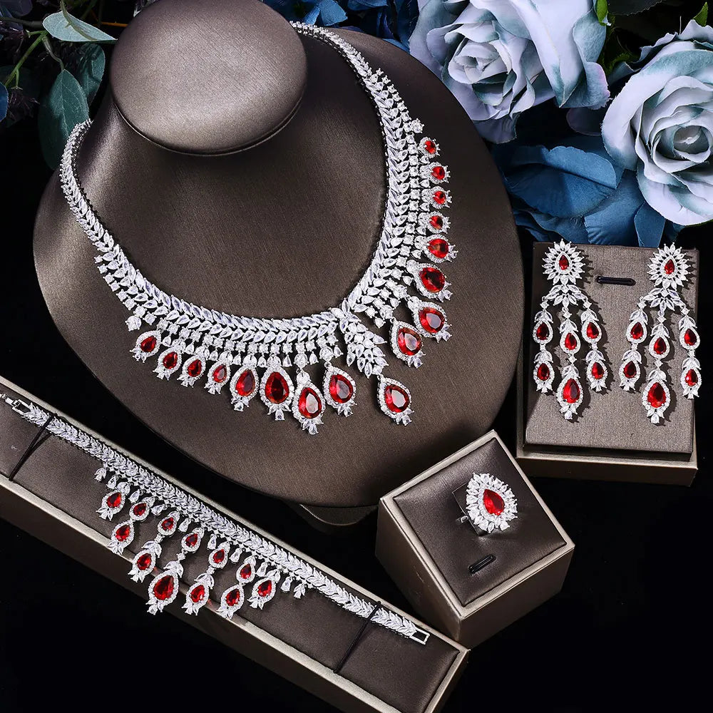 4-piece3A Zircon Luxury Bridal Wedding Jewelry Set Crystal Necklace Set Dubai Jewelry Set