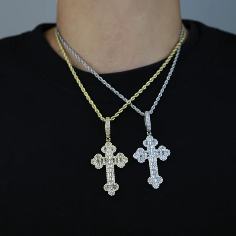 Men & Women's Hip Hop Cross Pendant Necklace Full Paved Sparking Cubic Zircon Rope Chain Iced Out Bling CZ Jewelry Fashion