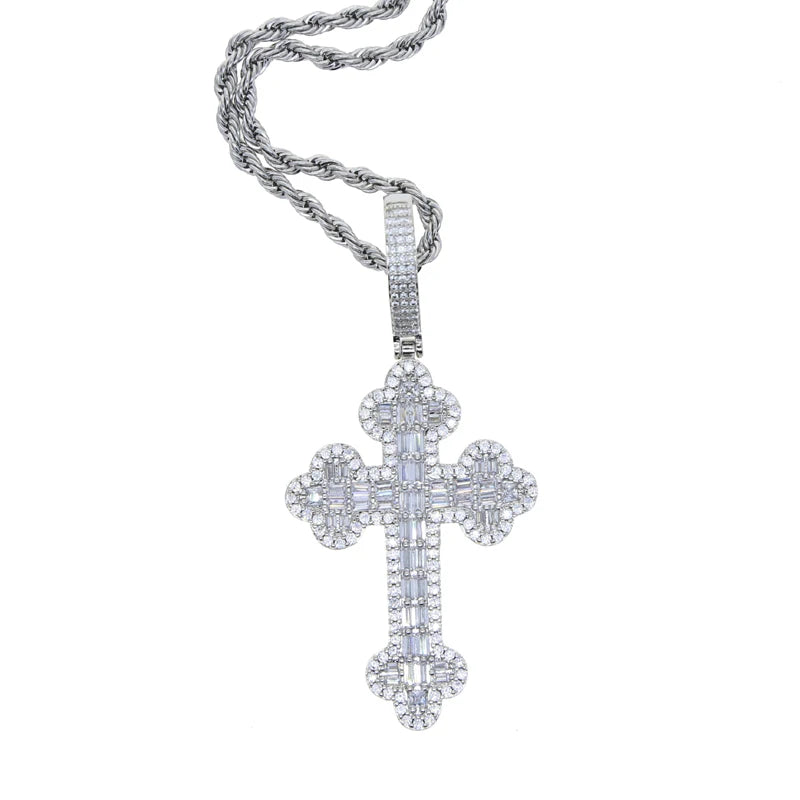 Men & Women's Hip Hop Cross Pendant Necklace Full Paved Sparking Cubic Zircon Rope Chain Iced Out Bling CZ Jewelry Fashion