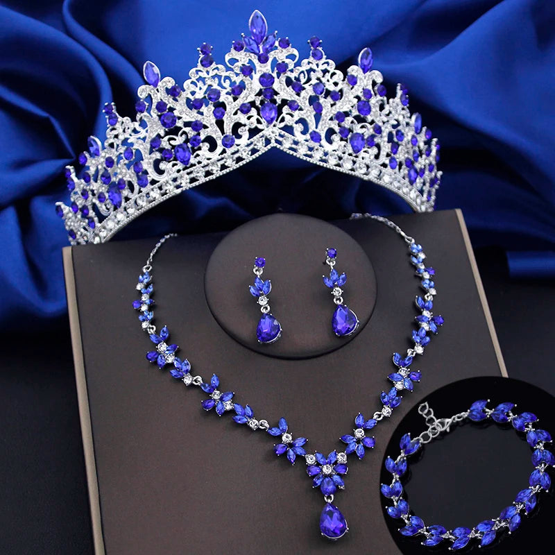 Jewelry Sets for Women 4 Pcs Lime Green Crown Fashion Tiaras Bracelets Earrings and Necklace Sets Bride Wedding Prom Accessories