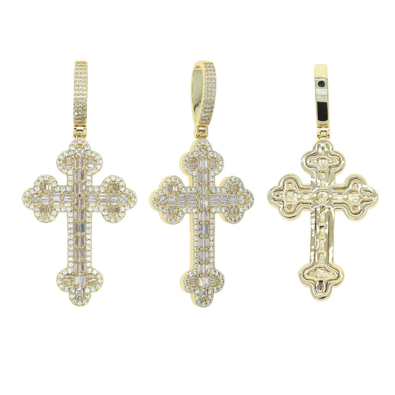 Men & Women's Hip Hop Cross Pendant Necklace Full Paved Sparking Cubic Zircon Rope Chain Iced Out Bling CZ Jewelry Fashion
