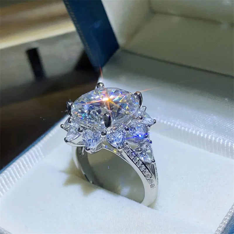 3CT/10CT D Color Moissanite Ring For Women 100% 925 Sterling Silver AU750 Plated Engagement Wedding Bride Diamond Rings with GRA