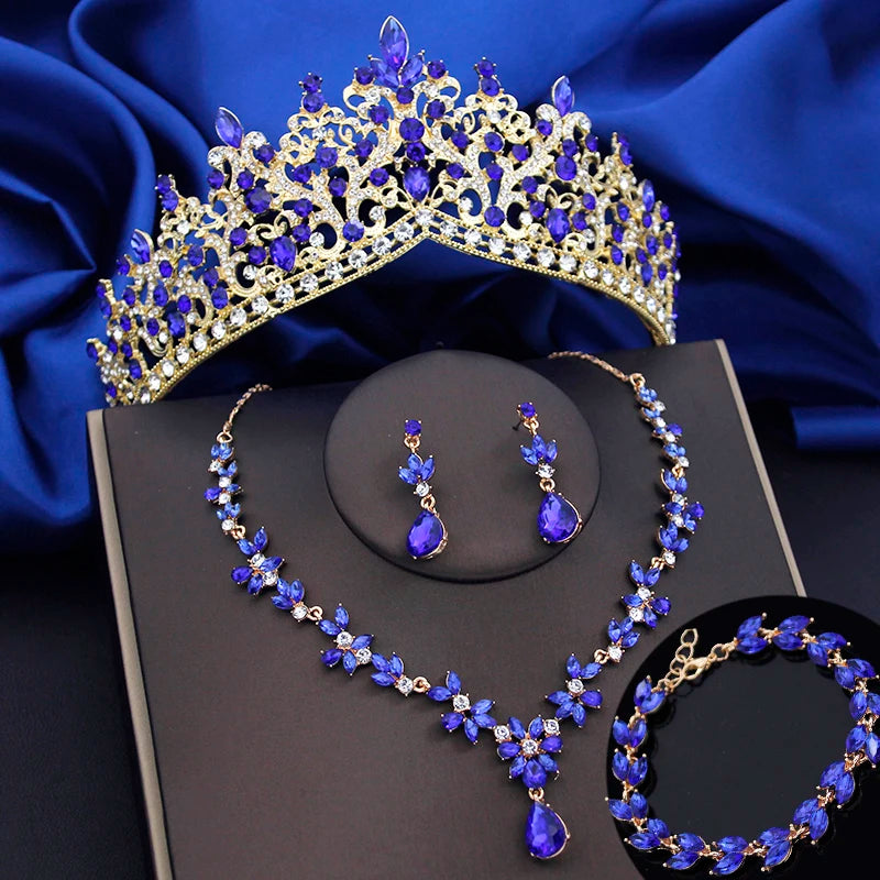 Jewelry Sets for Women 4 Pcs Lime Green Crown Fashion Tiaras Bracelets Earrings and Necklace Sets Bride Wedding Prom Accessories