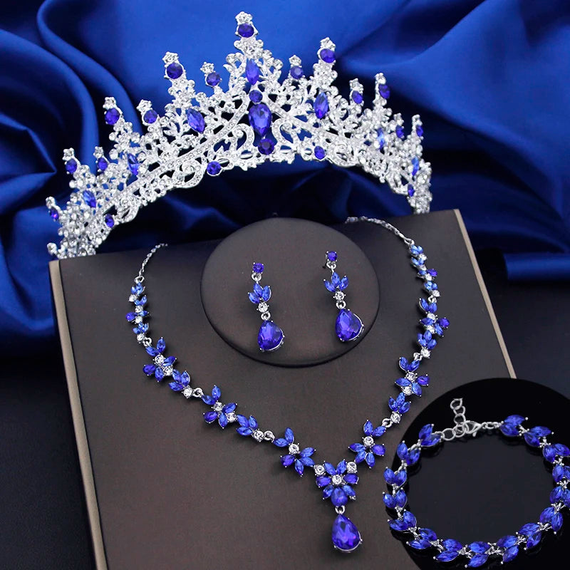 Jewelry Sets for Women 4 Pcs Lime Green Crown Fashion Tiaras Bracelets Earrings and Necklace Sets Bride Wedding Prom Accessories