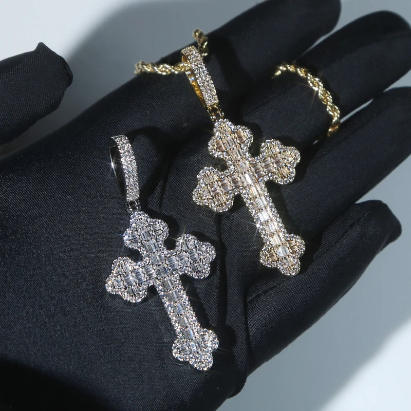 Men & Women's Hip Hop Cross Pendant Necklace Full Paved Sparking Cubic Zircon Rope Chain Iced Out Bling CZ Jewelry Fashion