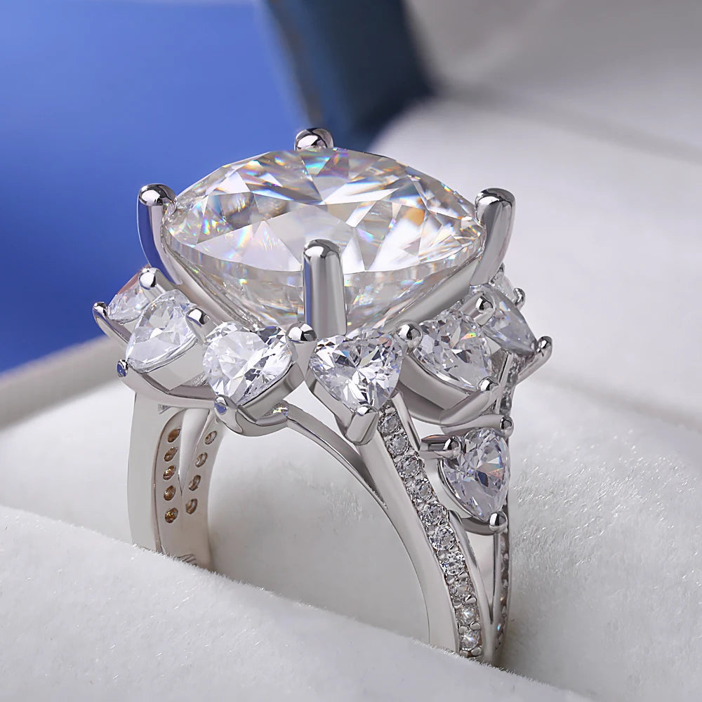 3CT/10CT D Color Moissanite Ring For Women 100% 925 Sterling Silver AU750 Plated Engagement Wedding Bride Diamond Rings with GRA