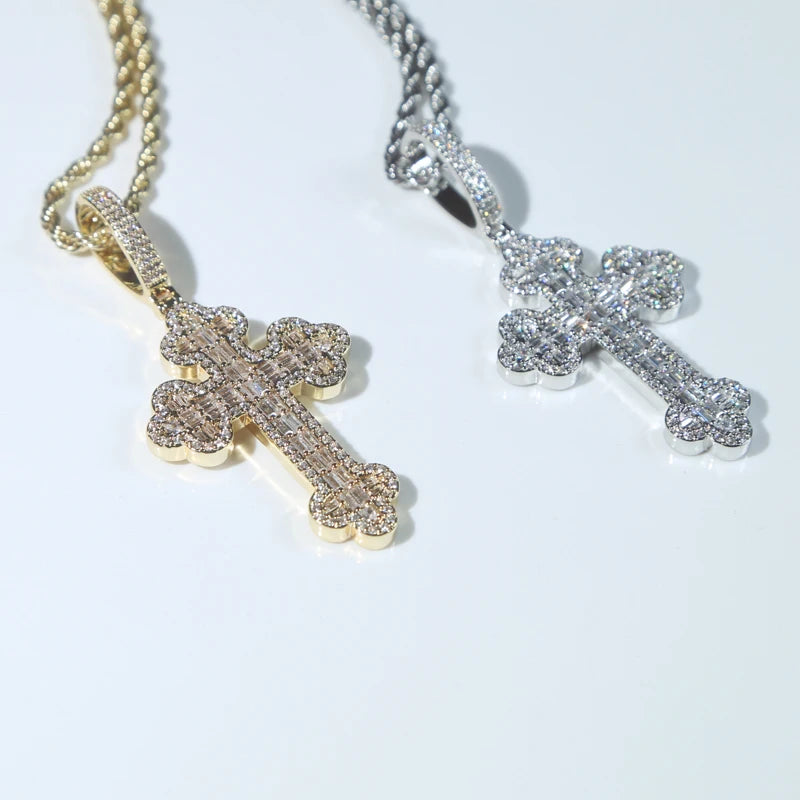 Men & Women's Hip Hop Cross Pendant Necklace Full Paved Sparking Cubic Zircon Rope Chain Iced Out Bling CZ Jewelry Fashion