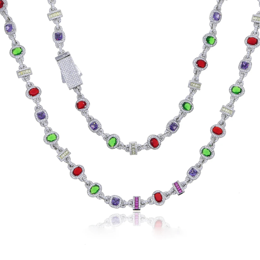 New Colour Oval Square Charm Necklace Silver Color Iced Out Cubic Zircon Cuban Chain Choker Women Men Fashion Hip Hop Jewelry
