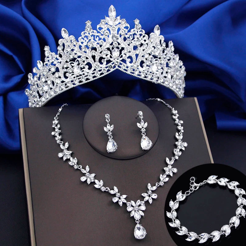 Jewelry Sets for Women 4 Pcs Lime Green Crown Fashion Tiaras Bracelets Earrings and Necklace Sets Bride Wedding Prom Accessories