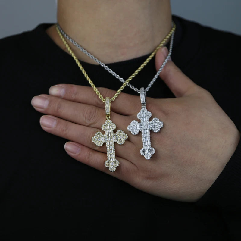 Men & Women's Hip Hop Cross Pendant Necklace Full Paved Sparking Cubic Zircon Rope Chain Iced Out Bling CZ Jewelry Fashion