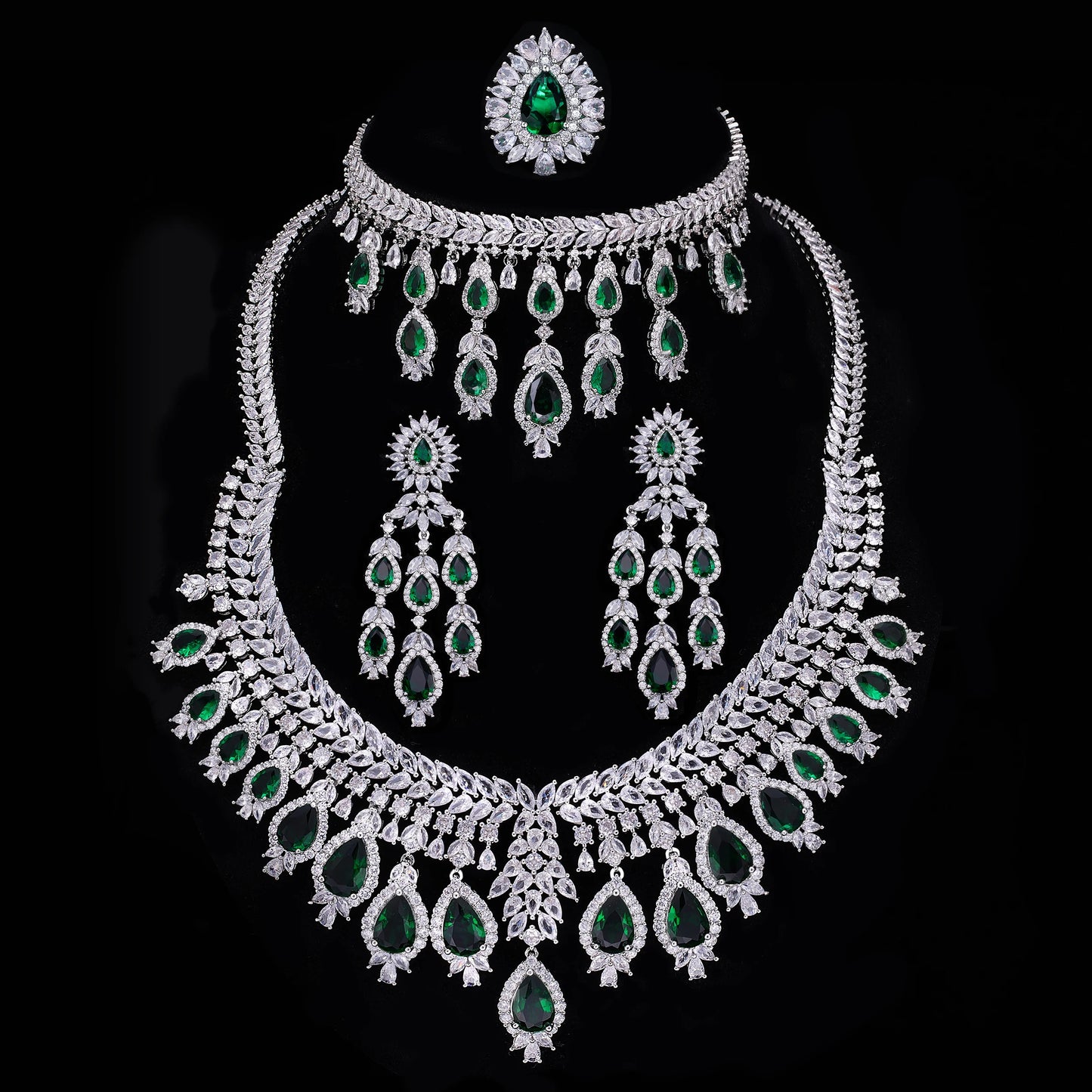 4-piece3A Zircon Luxury Bridal Wedding Jewelry Set Crystal Necklace Set Dubai Jewelry Set