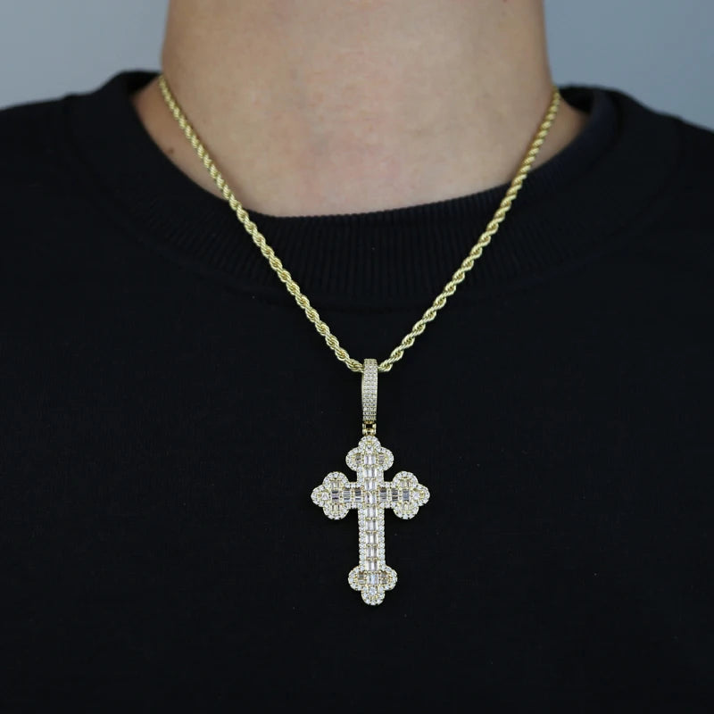 Men & Women's Hip Hop Cross Pendant Necklace Full Paved Sparking Cubic Zircon Rope Chain Iced Out Bling CZ Jewelry Fashion