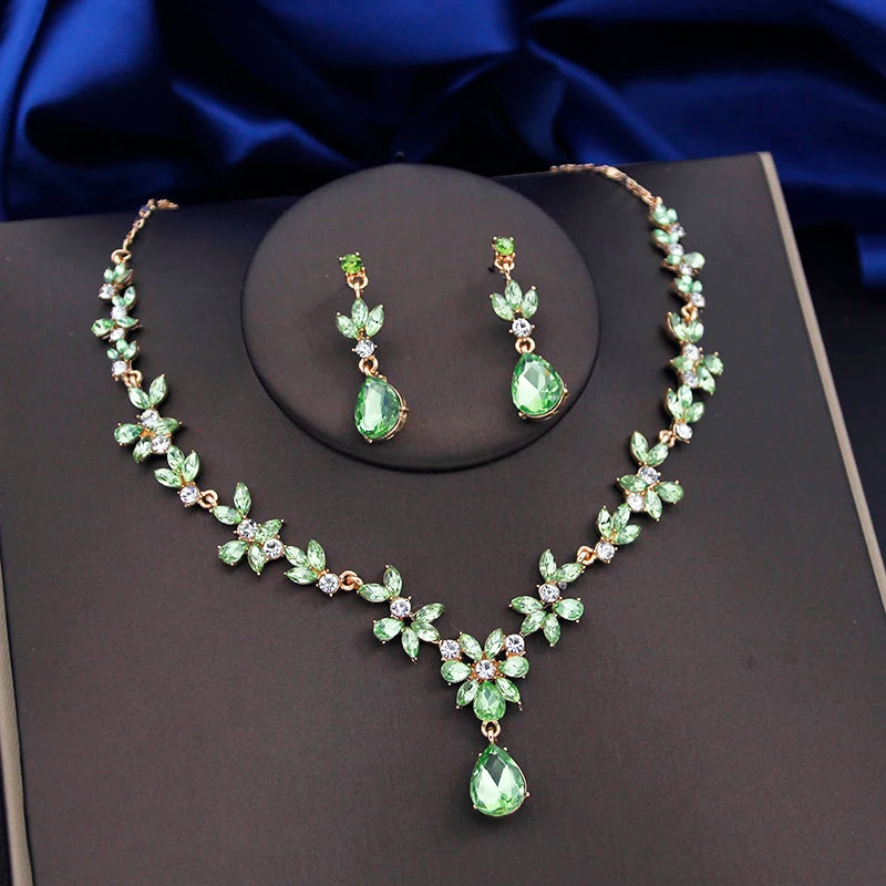 Jewelry Sets for Women 4 Pcs Lime Green Crown Fashion Tiaras Bracelets Earrings and Necklace Sets Bride Wedding Prom Accessories