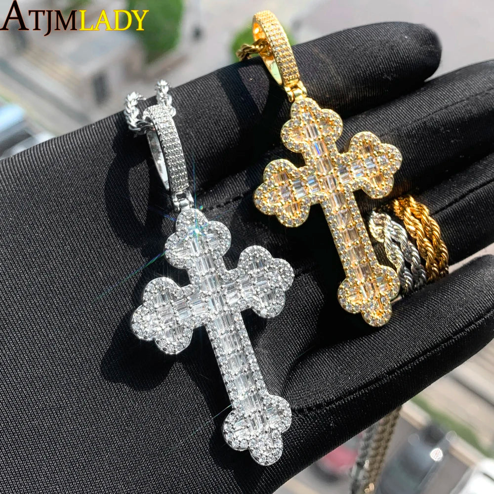 Men & Women's Hip Hop Cross Pendant Necklace Full Paved Sparking Cubic Zircon Rope Chain Iced Out Bling CZ Jewelry Fashion