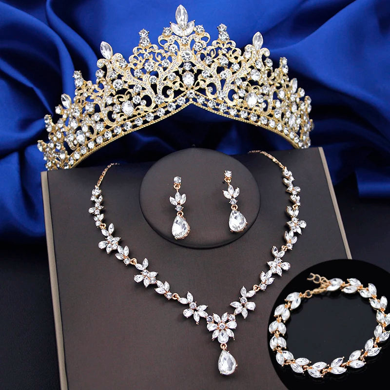 Jewelry Sets for Women 4 Pcs Lime Green Crown Fashion Tiaras Bracelets Earrings and Necklace Sets Bride Wedding Prom Accessories