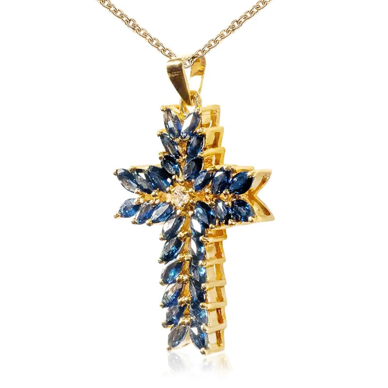 Huitan Luxury AAA Navy Color Cubic Zircon Cross Pendant Necklaces Delicate Women Stylish Accessories