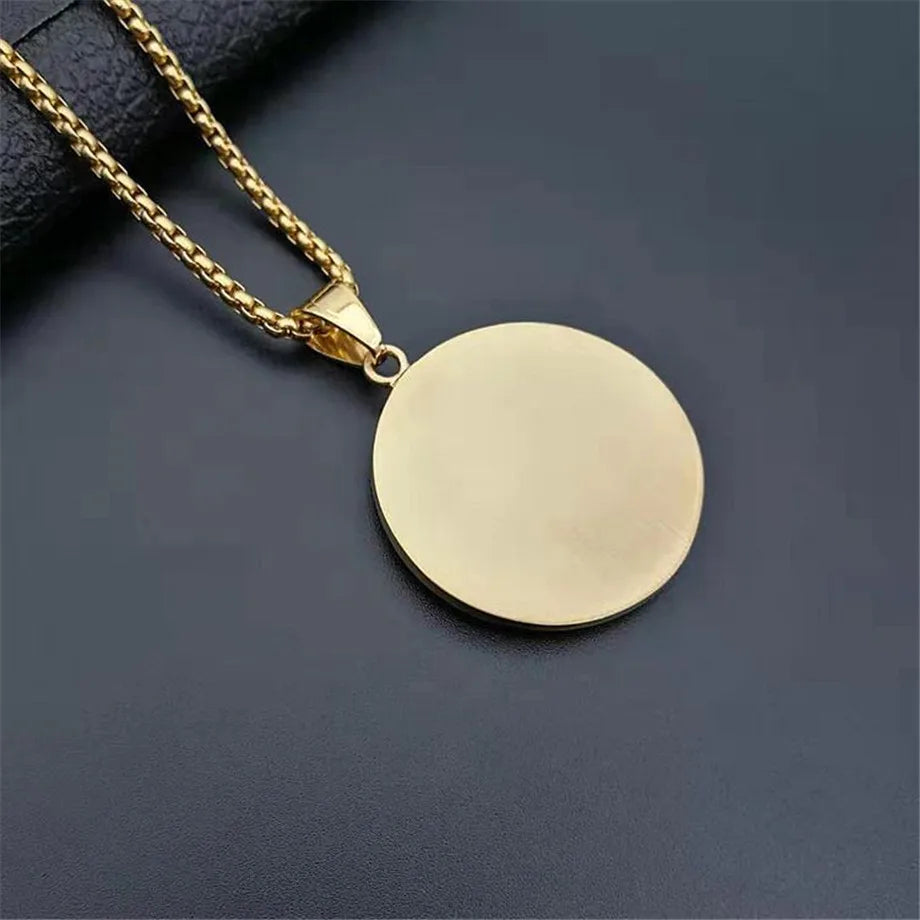 Muslim Crescent Moon And Star Pendant Stainless Steel Round Necklace Hip Hop Iced Out Women & Men Islamic Jewelry