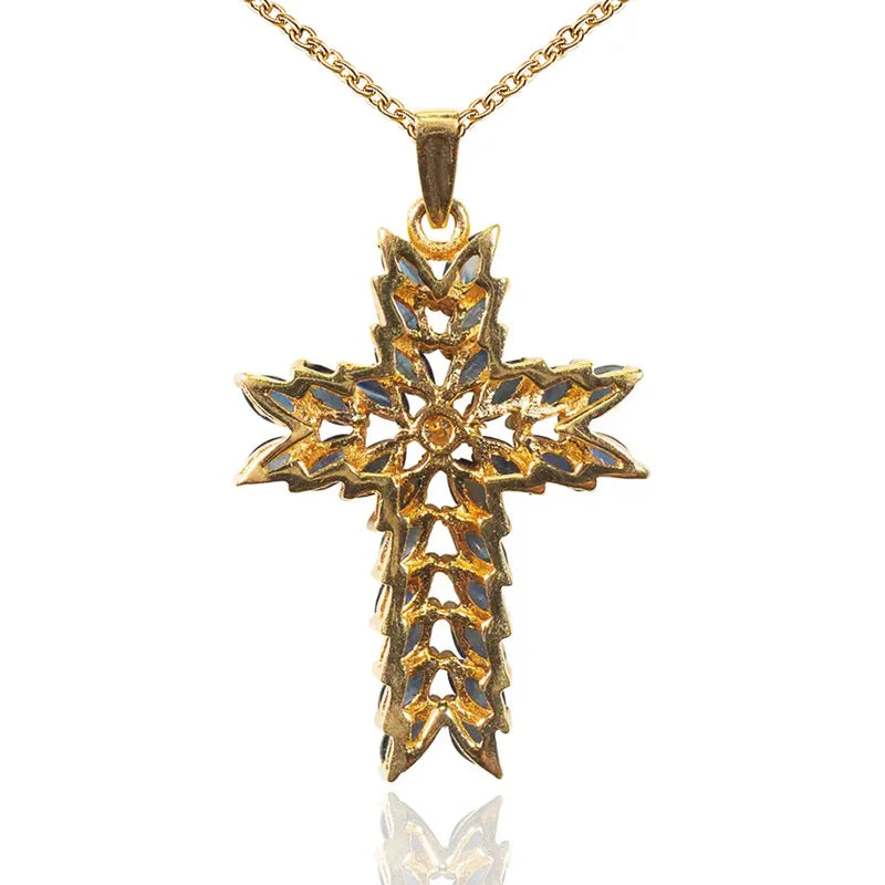 Huitan Luxury AAA Navy Color Cubic Zircon Cross Pendant Necklaces Delicate Women Stylish Accessories