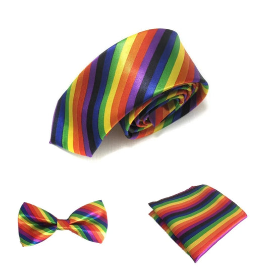 Rainbow Neck Tie Set Stripe Gravata Slim Bow Ties Pocket Handkerchief Men accessories