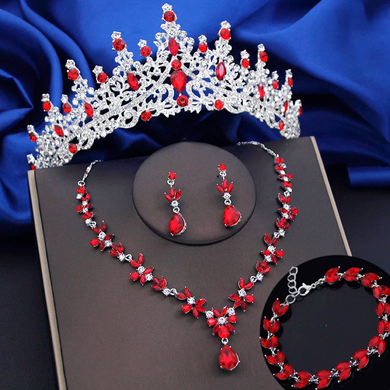 Jewelry Sets for Women 4 Pcs Lime Green Crown Fashion Tiaras Bracelets Earrings and Necklace Sets Bride Wedding Prom Accessories