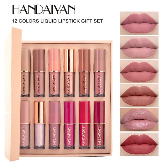 12 Color Matte Liquid Lipstick Kit Non Stick Cup Waterproof Lip Gloss Long Lasting Cosmetics Makeup For Women