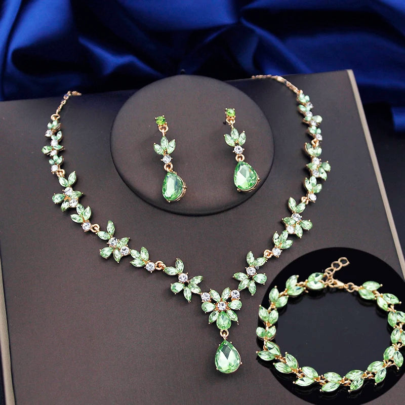 Jewelry Sets for Women 4 Pcs Lime Green Crown Fashion Tiaras Bracelets Earrings and Necklace Sets Bride Wedding Prom Accessories