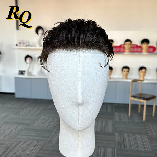 Thin Skin V Looped Toupee Pre Cut Styled Hair Men's Human Hair Replacement System 3 Color Hair Piece Male Wig