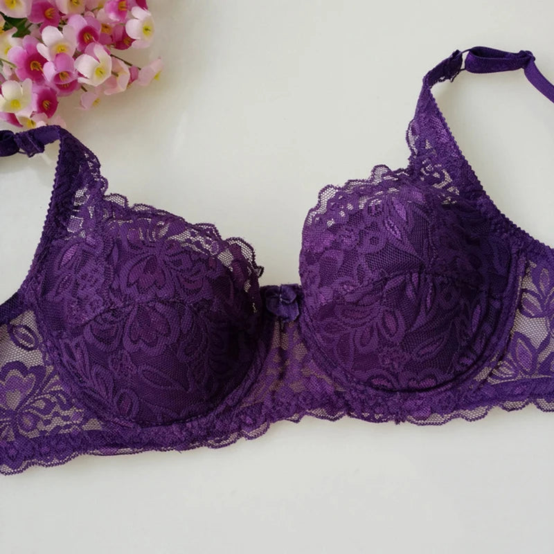 New Floral Lace Bras Women Summer Thin Push Up Brassiere Solid Color Comfort Breathable Underwear Female Fashion Lingerie