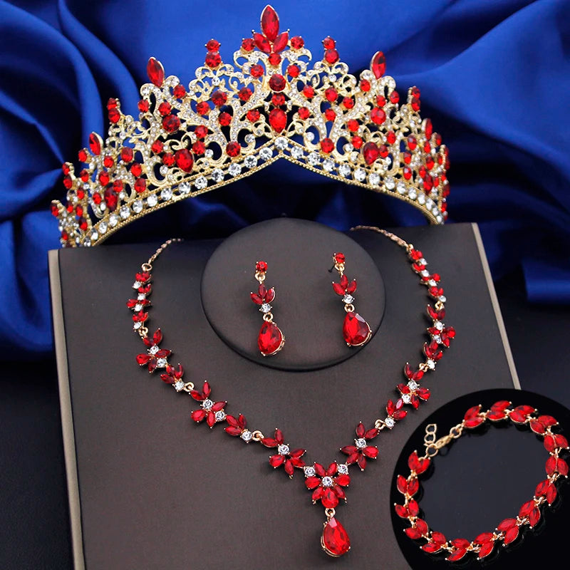 Jewelry Sets for Women 4 Pcs Lime Green Crown Fashion Tiaras Bracelets Earrings and Necklace Sets Bride Wedding Prom Accessories