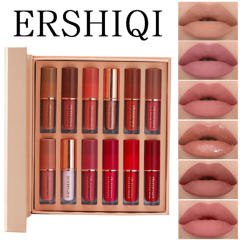 12 Color Matte Liquid Lipstick Kit Non Stick Cup Waterproof Lip Gloss Long Lasting Cosmetics Makeup For Women