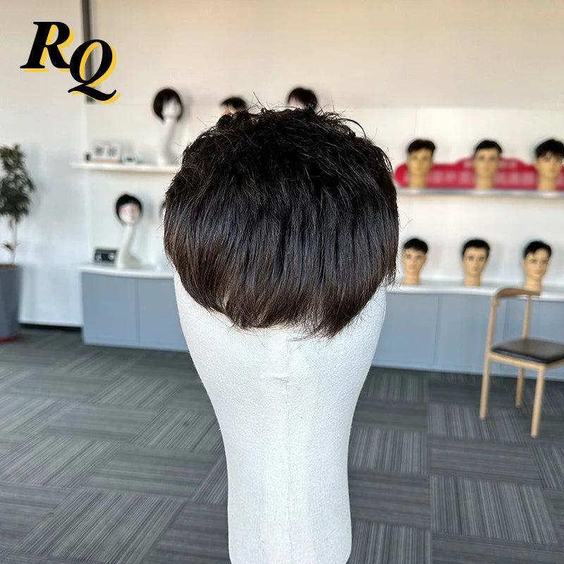 Thin Skin V Looped Toupee Pre Cut Styled Hair Men's Human Hair Replacement System 3 Color Hair Piece Male Wig
