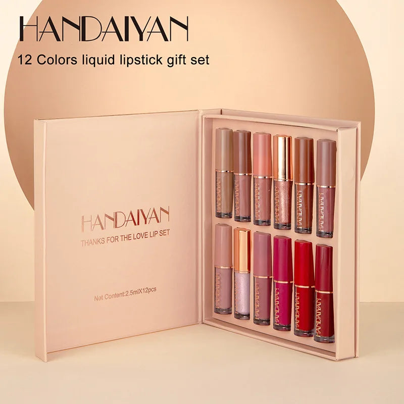 12 Color Matte Liquid Lipstick Kit Non Stick Cup Waterproof Lip Gloss Long Lasting Cosmetics Makeup For Women
