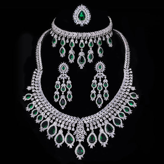 4-piece3A Zircon Luxury Bridal Wedding Jewelry Set Crystal Necklace Set Dubai Jewelry Set