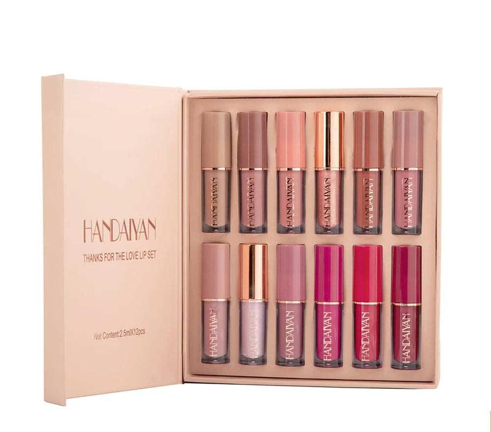 12 Color Matte Liquid Lipstick Kit Non Stick Cup Waterproof Lip Gloss Long Lasting Cosmetics Makeup For Women