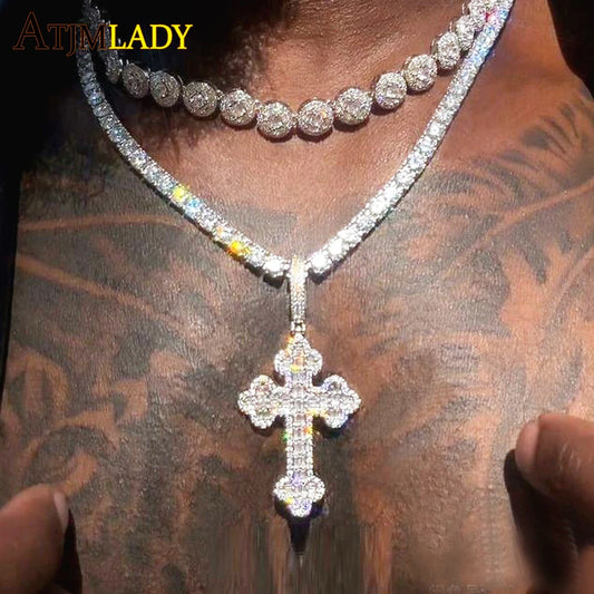 Men & Women's Hip Hop Cross Pendant Necklace Full Paved Sparking Cubic Zircon Rope Chain Iced Out Bling CZ Jewelry Fashion